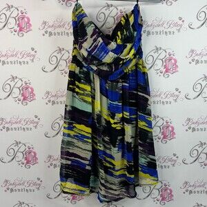 Chado strapless mini dress multicolor blue green cream purple bustier Elegant